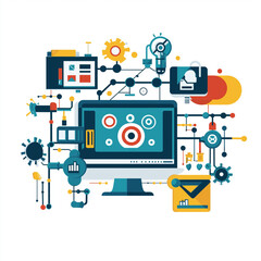 Naklejka premium Martech marketing strategy. CRM management. Automation insight. Marketing campaign automation with MarTech branding image for commercial use.