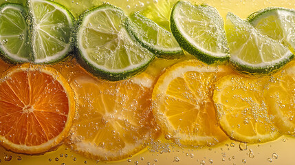 Refreshing Zesty Delight: A Burst of Citrus Fruits - Vibrant Lemons, Oranges, and Limes Showcasing Freshness and Flavor
