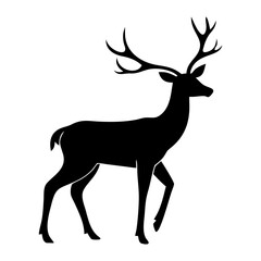 Obraz premium Deer silhouette vector illustration with antlers in black and white