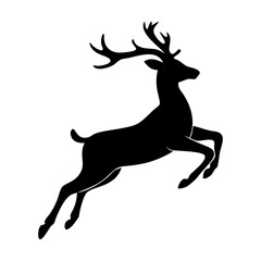 Fototapeta premium Deer silhouette vector illustration with antlers in black and white