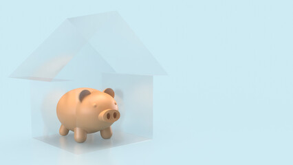 The Piggy Bank in Glass House for Property concept  3d Rendering.
