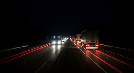 Night Highway Red Tail Lights Streaming. AI Generated