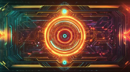 Abstract Futuristic Cyberpunk Interface: Glowing Neon Circuits and Technology
