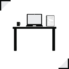 A vector illustration shows a modern computer on an office desk with a monitor, keyboard, and mouse, representing technology and business in a flat design