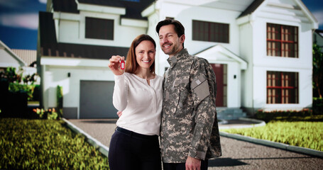 Happy Military Veteran Couple Buying Real Estate