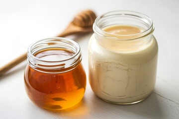 a jar of natural homemade yogurt and organic honey