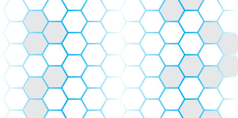 Fototapeta premium Modern Hexagon Pattern with Blue Gradient, Digital Tech Design. Abstract white hexagon with blue lighting. White, hexagon, vector. 