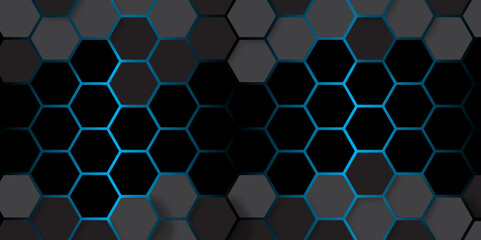 Fototapeta premium Dark technology hexagonal vector background. Abstract technology hexagon pattern texture. Hexagon, technology, pattern, vector. 