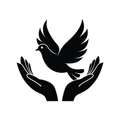 Fototapeta premium dove on hands silhouette peace