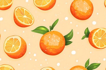 Orange delight seamless pattern illustration with citrus fruit and green leaves design