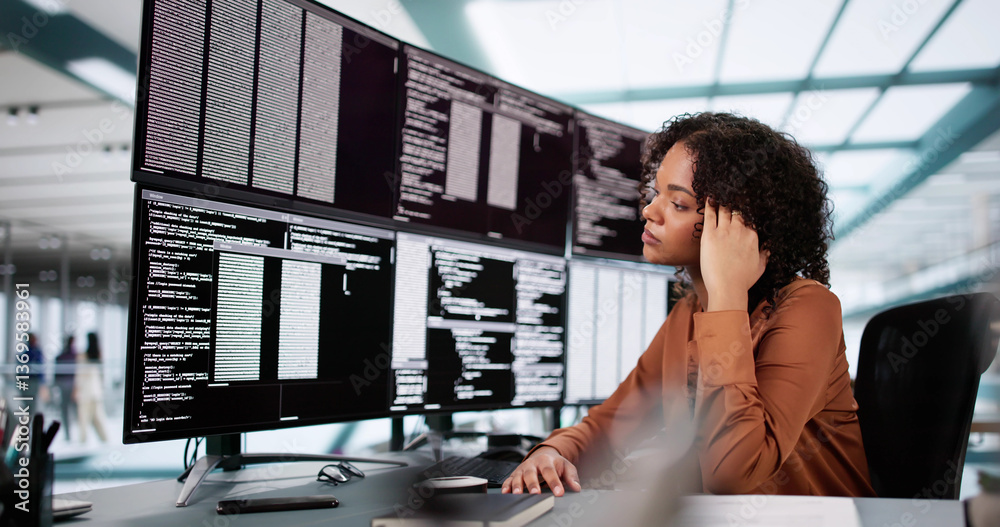 Poster Unhappy Sad Developer Programmer Woman In Stress Coding Software