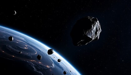 Stunning Astrophotography: Asteroid Field Approaching Earth, Detailed View of Space Rocks and Planet