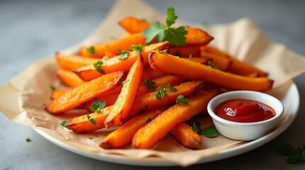 French Fries on plate with Sauce, French Fries in Restaurant