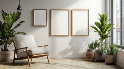 Cozy living room with modern decor and houseplants in natural light during the day
