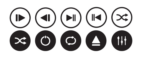 Media player control icon set, interface multimedia symbols, play and pause buttons icon set, ideal for media player. Elements for video streaming app. Vector  Eps 10