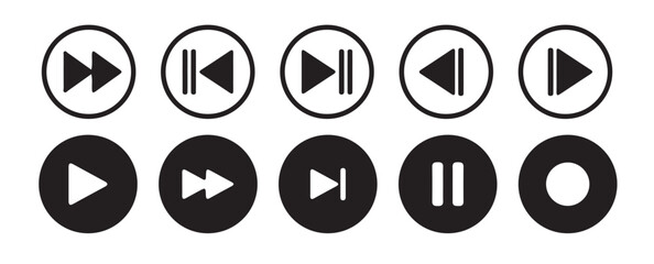 Media player control icon set, interface multimedia symbols, play and pause buttons icon set, ideal for media player. Elements for video streaming app. Vector  Eps 10