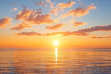 Obraz premium Serene Ocean Sunset A Golden Embrace of Light and Water's Gentle Calm