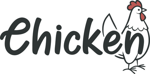 vector design chicken is text on a white.eps