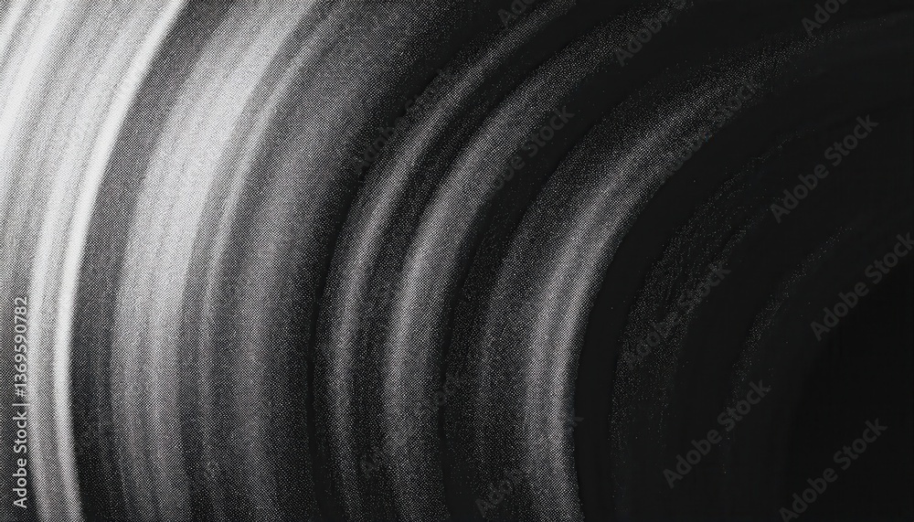 Poster monochrome abstract halftone pattern with dynamic curved lines, high contrast black and white texture for modern design

