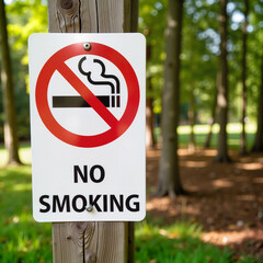 No Smoking Sign Displayed in Lush Green Park  