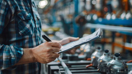 Engineer holding a checklist and marking products