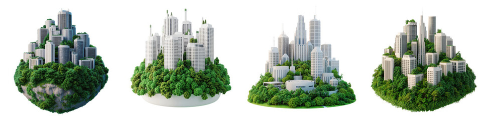 Fototapeta premium Futuristic cityscapes with towering skyscrapers and modern architecture seamlessly integrated with lush verdant landscapes in imaginative