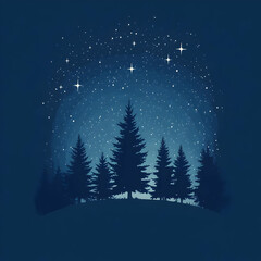 Obraz premium A serene night scene featuring silhouetted trees against a starry sky.
