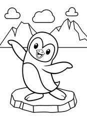 A cheerful penguin posing with open wings, isolated on a white background.