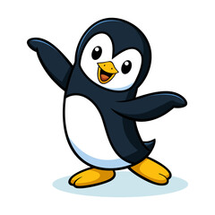 A cheerful penguin posing with open wings, isolated on a white background.