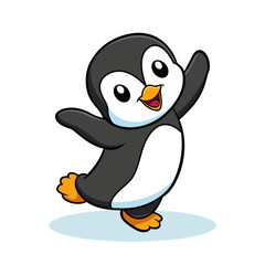 A cheerful penguin posing with open wings, isolated on a white background.