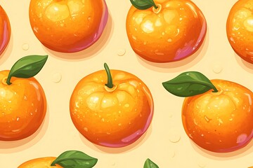 Vibrant watercolor tangerines pattern illustration featuring juicy oranges and leaves background