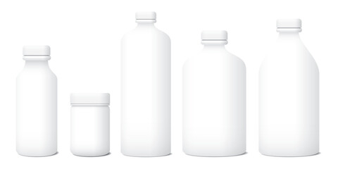 3D blank white plastic bottle packaging mock up isolated template graphic illustration.