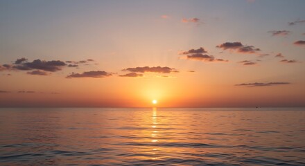 Fototapeta premium Serene sunset paints calm ocean gold warm light. AI Generated
