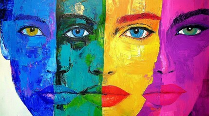 Experience the dynamic interplay of colors and emotions in this contemporary portrait painting. 