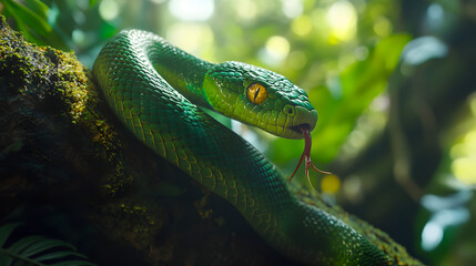 Fototapeta premium generative ai green snake on a tree