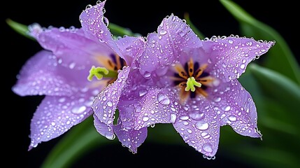 Dewdrops on Purple Tulips.