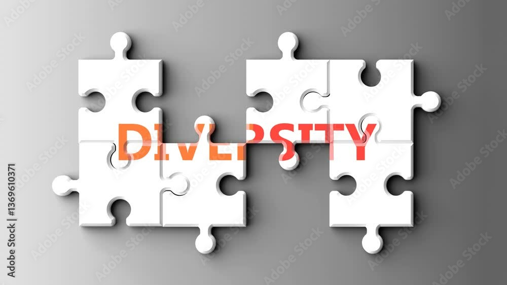 Poster diversity as a complex topic - pictured as word diversity on a puzzle pieces to show that diversity 