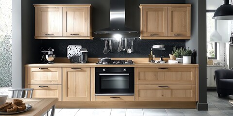 Modern Kitchen with Wooden Cabinets and Appliances in Contemporary Style