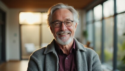 Smiling Senior Man in a Cozy Home Interior