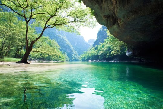 Getu River flowing through idyllic green canyon in China