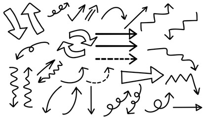 手描きマーカー風ポップな黒色矢印のシンプルなベクターセットイラスト