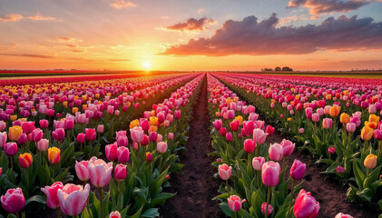 Fototapeta premium field of tulips in spring