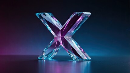 A stunning, artistic representation of the letter 'X' crafted from crystal, reflecting vibrant colors in a dark background.