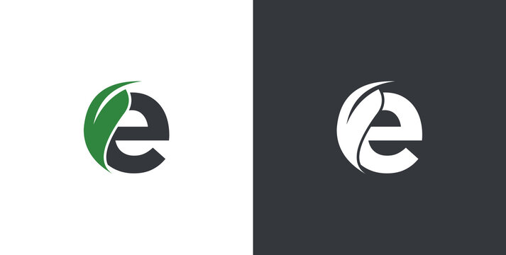 initial letter e with leaf logo design. nature leaf logo vector illustration