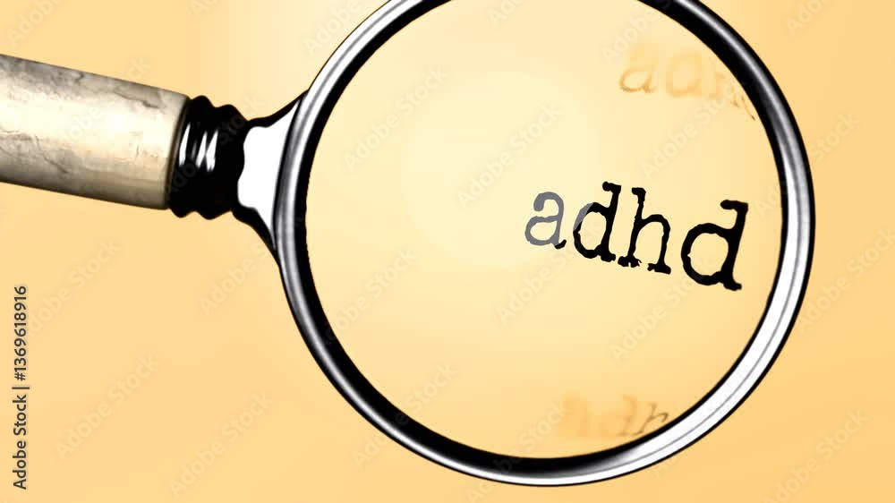 Poster adhd under careful examination. focusing on adhd, analyzing it, taking a closer look. concentrating 
