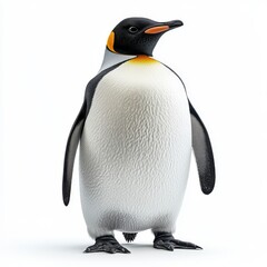 Obraz premium Full Body Isolated Penguin on White Background with Detailed Plumage and Distinctive Yellow Marking around Neck Standing in a Well Lit Studio
