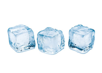Obraz premium Three ice cubes on a transparent background. Concept of cooling, refreshment, and summer.