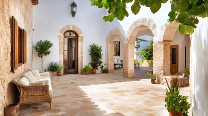 Obraz premium Mediterranean patio illuminating traditional spanish architecture in Majorca