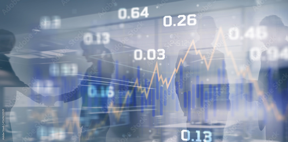 Canvas Prints double exposure of abstract financial graph on office buildings background traders concept
