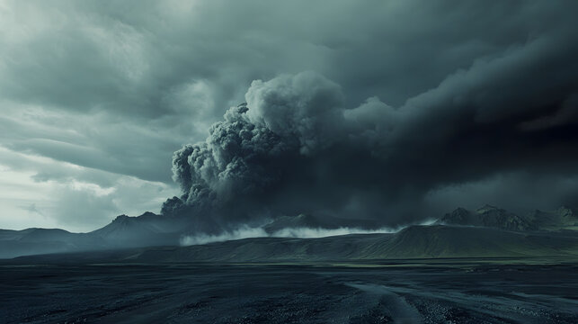 Dramatic stormy sky, dark ominous clouds rolling over a vast ocean, evokes tension and the power of nature.